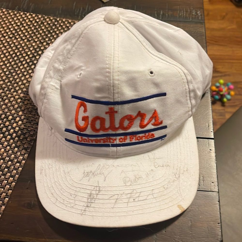 Vintage White Baseball Cap with Blue and Orange 'Gators' Embroidery